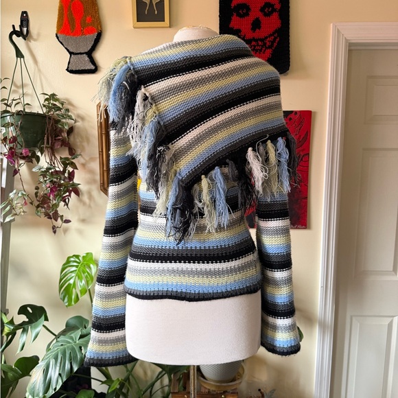 90’s Y2K Striped Fringe Sweater - Black, Blue, Green - Picture 5 of 9